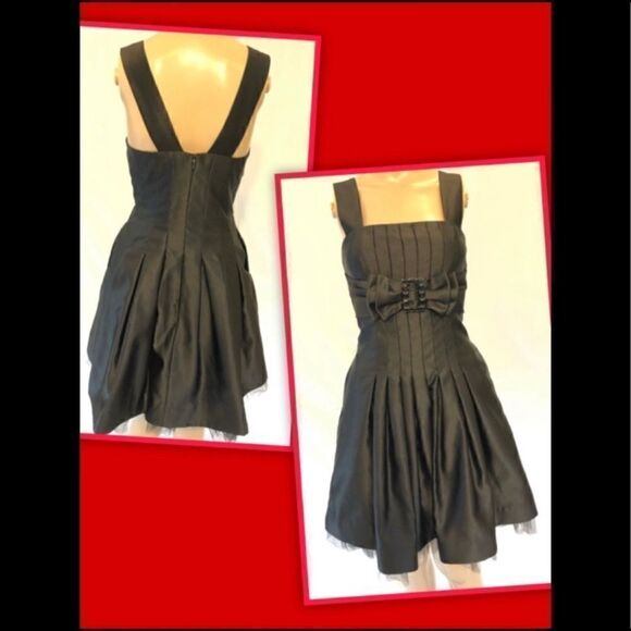 Jessica McClintock Black Silk Short Dress 4 - Picture 1 of 7